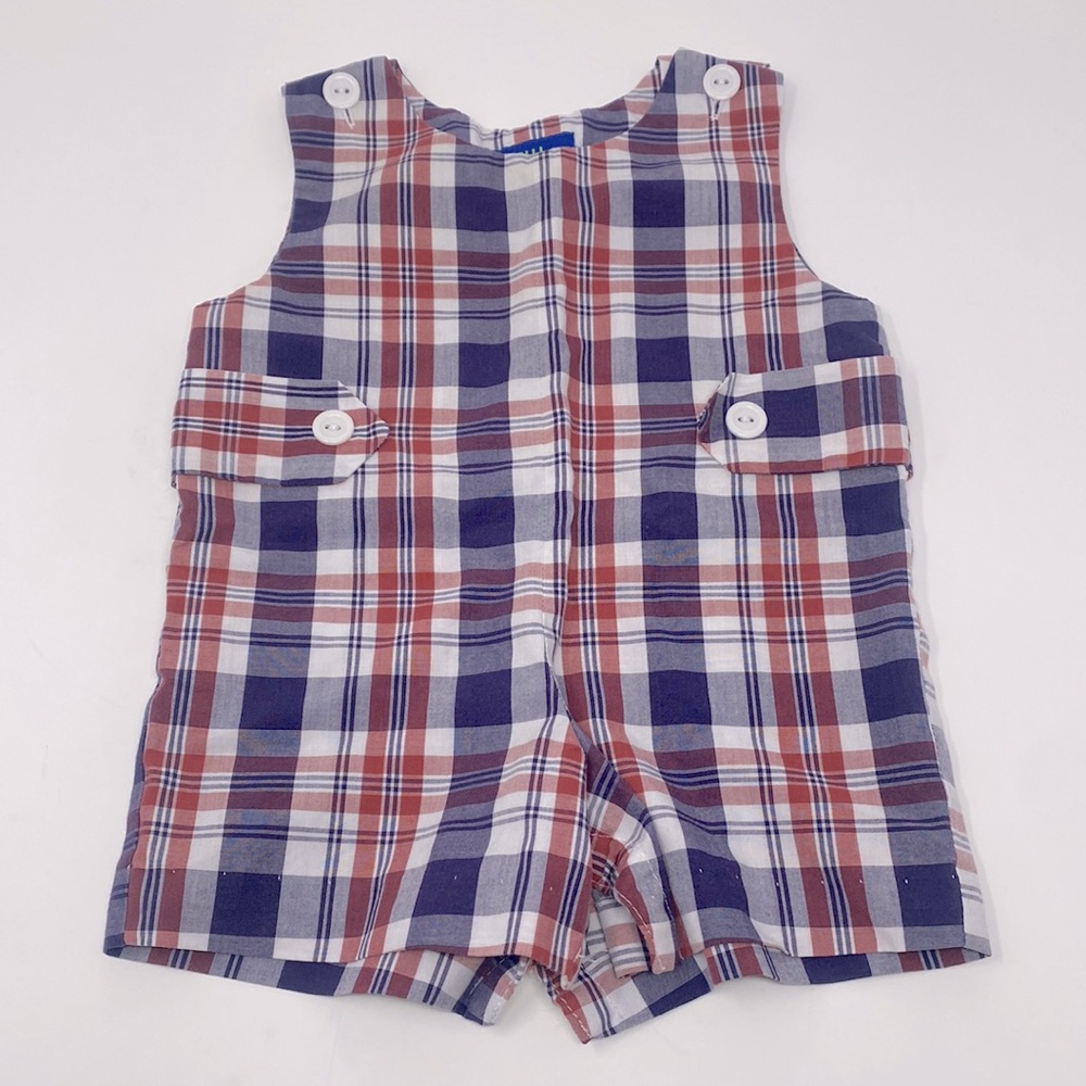 Cotton Blu Red Blue Plaid Sleeveless One Piece Outfit Baby Boy’s Size 6 Months